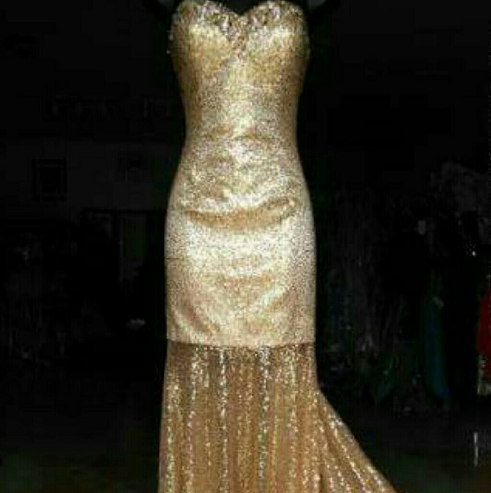 Gold Illusion Mesh Sequins Gown